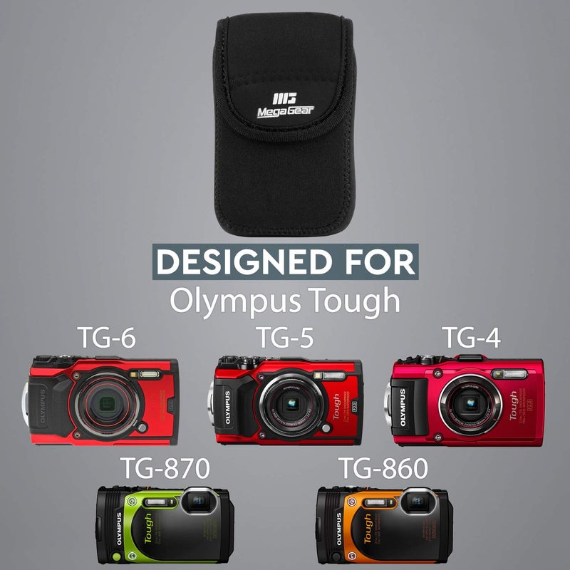 MegaGear Olympus Tough TG-6, TG-5, TG-4, TG-870, TG-860 Ultra Light Neoprene Camera Case, with Carabiner - Black - Image 5
