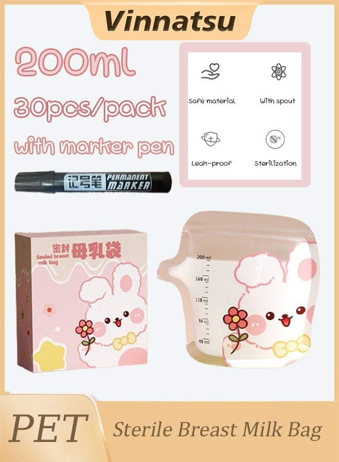 Vinnatsu Self Standing Breast Milk Storage Bags With Spout Zipper, 30 Count, 200 ML，Free Marker Pen  - Image 1