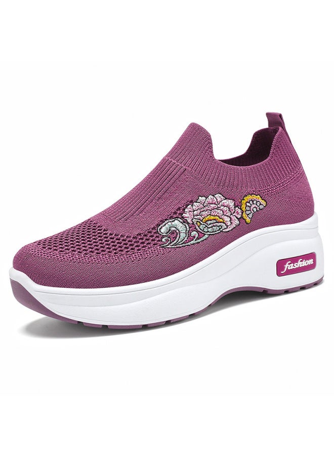 Customized Women's Shoes For Spring, Lightweight Platform Casual Shoes, Height-increasing Shoes, Breathable Fly-knit Sock Shoes For Women