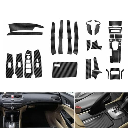FZJDSD 29pcs Carbon Fiber Style Decor Interior Kit Cover Trim Center Console Door Window Control Panel Cover Molded Door Lock Switch Trim Compatible with Honda Accord 2008 2009 2010 2011 2012 - Image 1