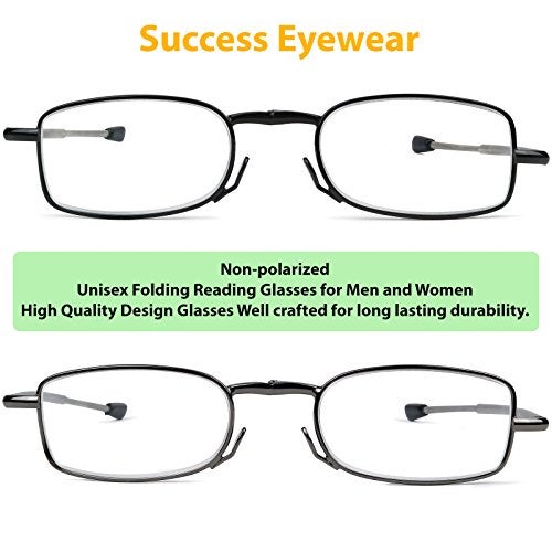 Success Eyewear Reading Glasses 2 Pair Black and Gunmetal Readers Compact Folding Glasses for Reading for Men and Women Case Included Bundle: Set of Black and Gunmetal With 2 Cases 2.5 - Image 3