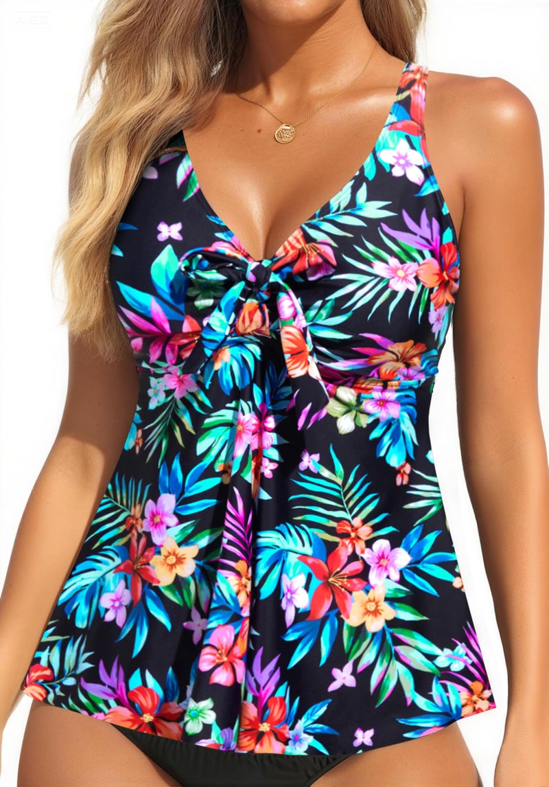 Yonique Womens Flowy Tankini Tops Only Modest Swim Tops Loose Fit Bathing Suit Tops No Bottom Multi Floral L - Image 1