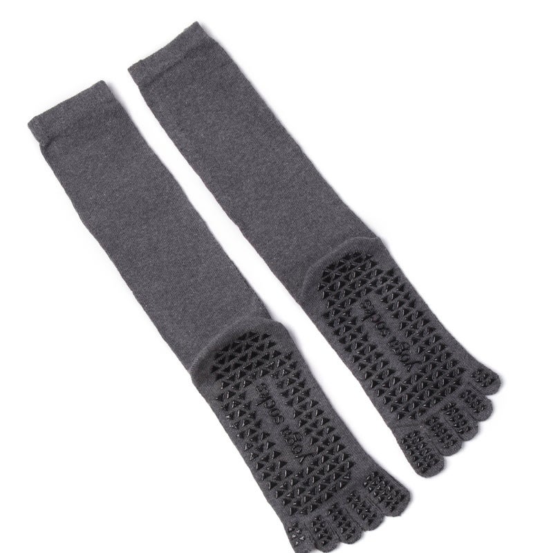 Mens Yoga Socks Winter Cotton Grip Toe Mid-Calf Gray  - Image 1