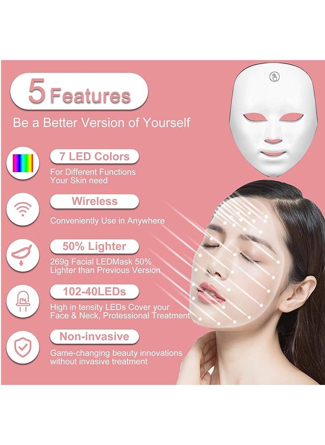Phototherapy LED Facial Mask Device 7 Color Light Treatment No Wires Needed Touch Button Anti-Aging up to 108 LED Facial Phototherapy Mask Device