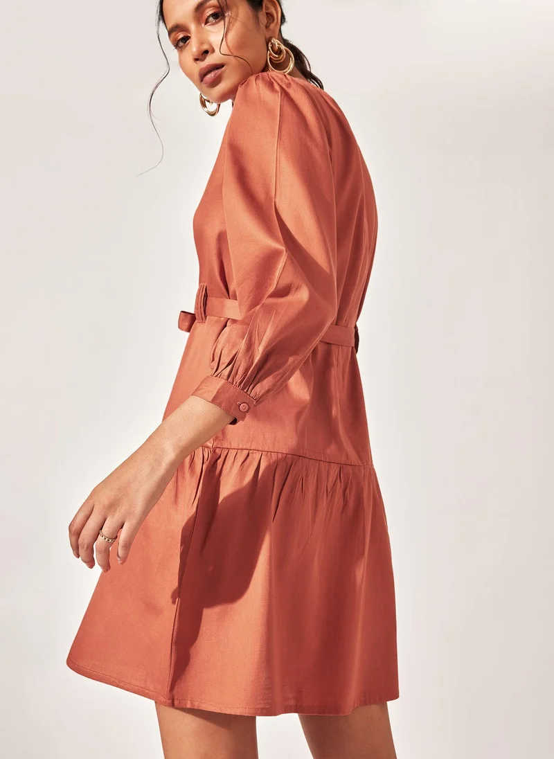 The Label Life Rust Drop Waist Mini Dress – Chic & Flowy