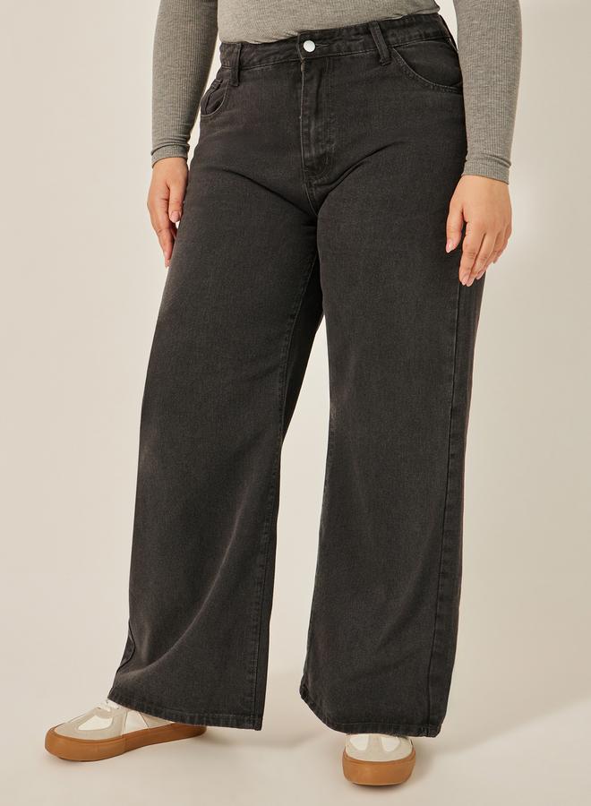 ستايلي جينز واسع بخصر مرتفع مقاس كبير - Image 2