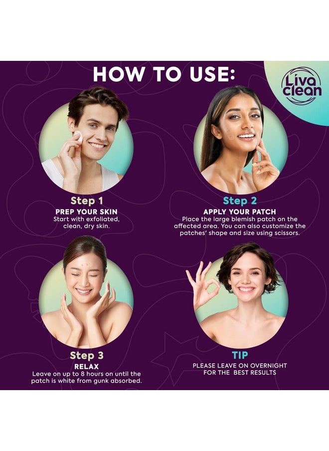 LivaClean - LivaClean 50CT Large Hydrocolloid Acne Patches - for Pore Spots Nose Face Cystic Pimple Zit Patch - Big Pimple Patches Hydrocolloid Bandages Strips Stickers Pimple Patch XL Large Acne Patch Large - Image 1