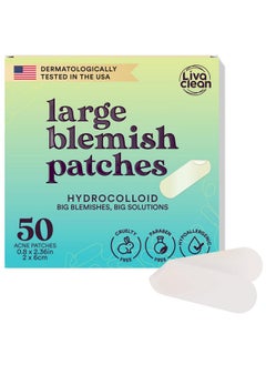 LivaClean LivaClean 50CT Large Hydrocolloid Acne Patches - for Pore Spots Nose Face Cystic Pimple Zit Patch - Big Pimple Patches Hydrocolloid Bandages Strips Stickers Pimple Patch XL Large Acne Patch Large  - Image 1