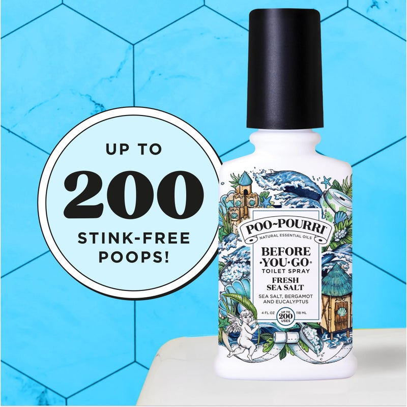 Poo-Pourri Before-You-Go Toilet Spray, Fresh Sea Salt, 4 Fl Oz, Up to 200 Uses, Bathroom Odor Deodorizer, Plant-Based with Essential Oils, for Home or Work, Sea Salt, Bergamot & Eucalyptus Scent - Image 5