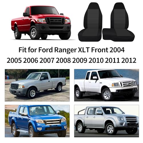 EDIETH 2Pcs Front 60/40 Cloth High Back Bench Seat Cover Compatible with Ford Ranger XLT 2004 2005 2006 2007 2008 2009 2010 2011 2012-Black - Image 3