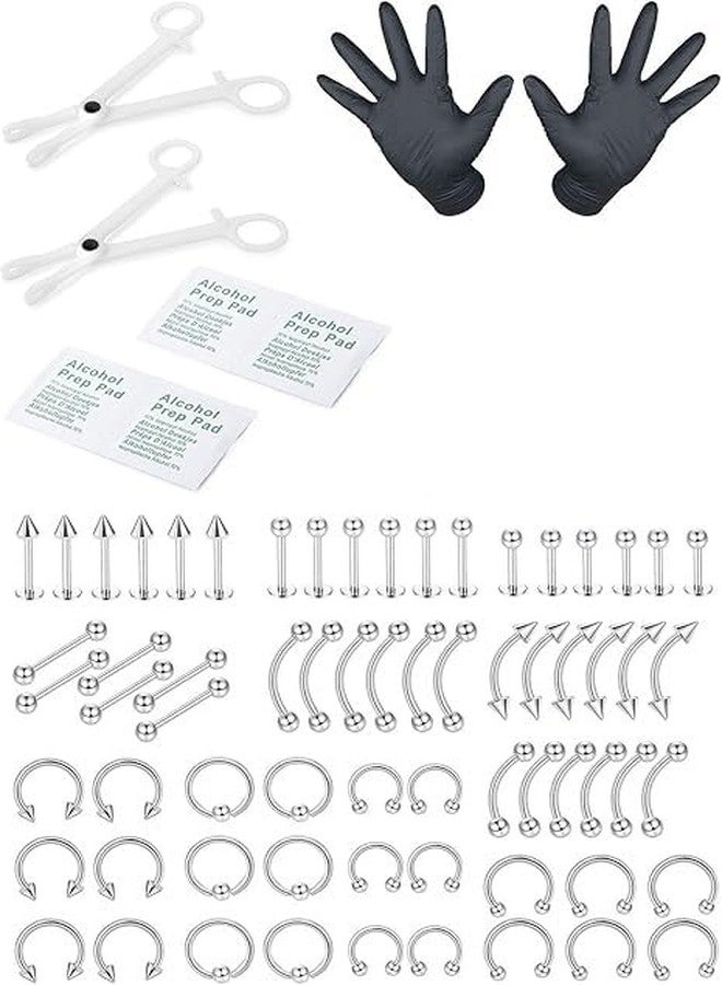 SHIELD PLUS Piercing Kit Stainless Steel Belly Tongue Tragus Nipple Lip Nose Ring Body Jewelry (74 Pieces) - Image 1