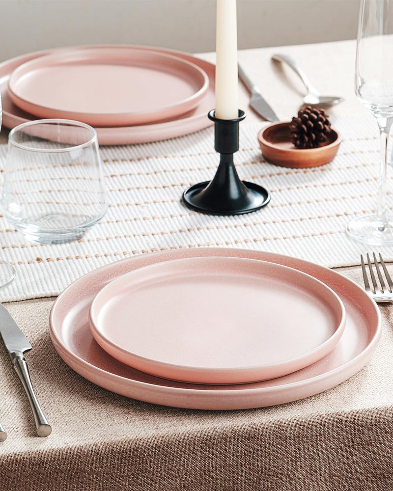 Famiware Milkyway Plates and Bowls Sets, 12 Pieces Dinnerware Sets, Reactive Glaze Dish Set, Stoneware Dishes Set for 4, Light Pink - Image 3
