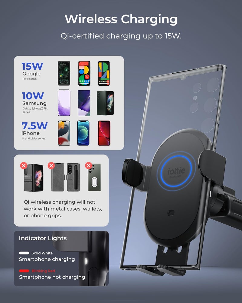iOttie Auto Sense 2 Dash & Windshield Car Phone Holder with Qi Wireless Charging – Auto Clamping Phone Mount & Charger for iPhone, Google Pixel, Samsung Galaxy, Huawei, LG (Adapter Not Included) - Image 3
