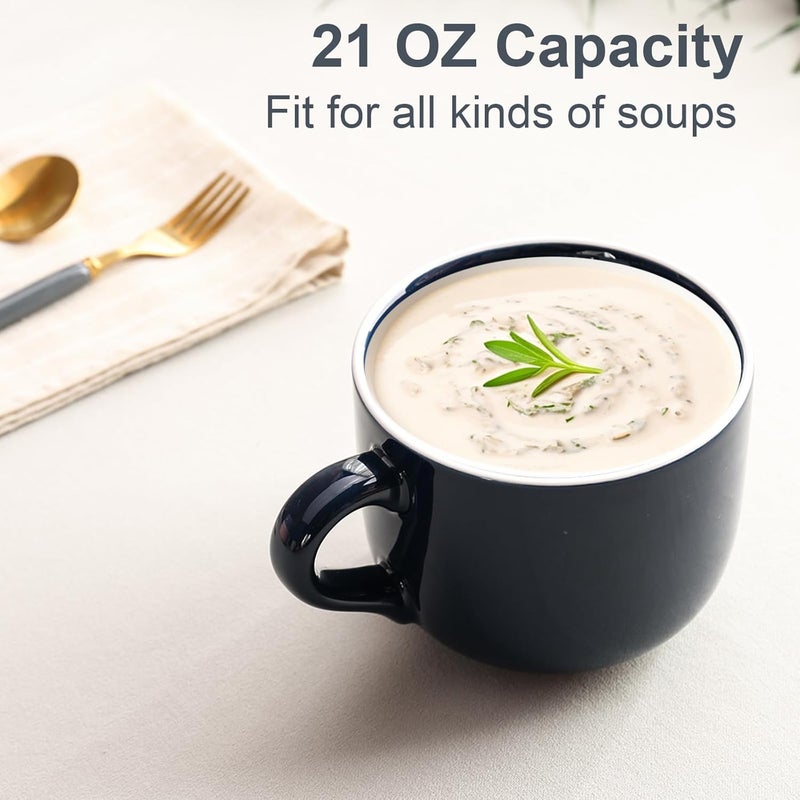 ARRADEN Soup Mugs with Handles Microwave Safe, 21 OZ Jumbo Ceramic Soup Mug, Soup Cups for Coffee, Tea, Soup, Cereal, Salad, Dishwasher & Oven Proof Soup Bowls with Handle, Dark Blue - Image 2