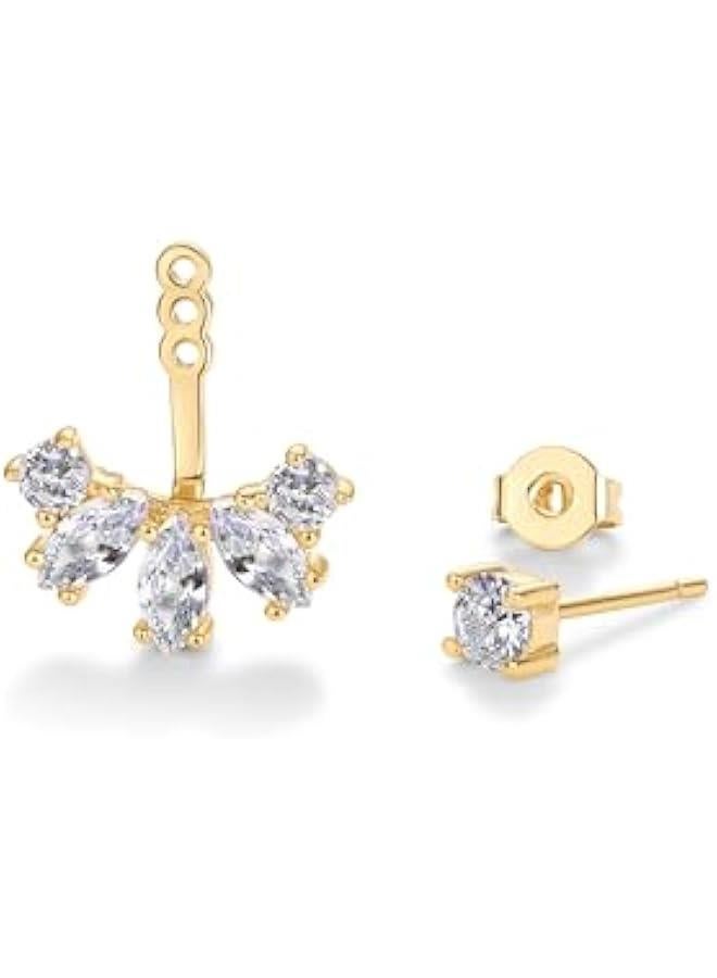 PAVOI 18K Gold Plated Sterling Silver Posts Cubic Zirconia Ear Jacket Statement Earrings for Women | Front & Back Stud Earring Jackets - Image 3