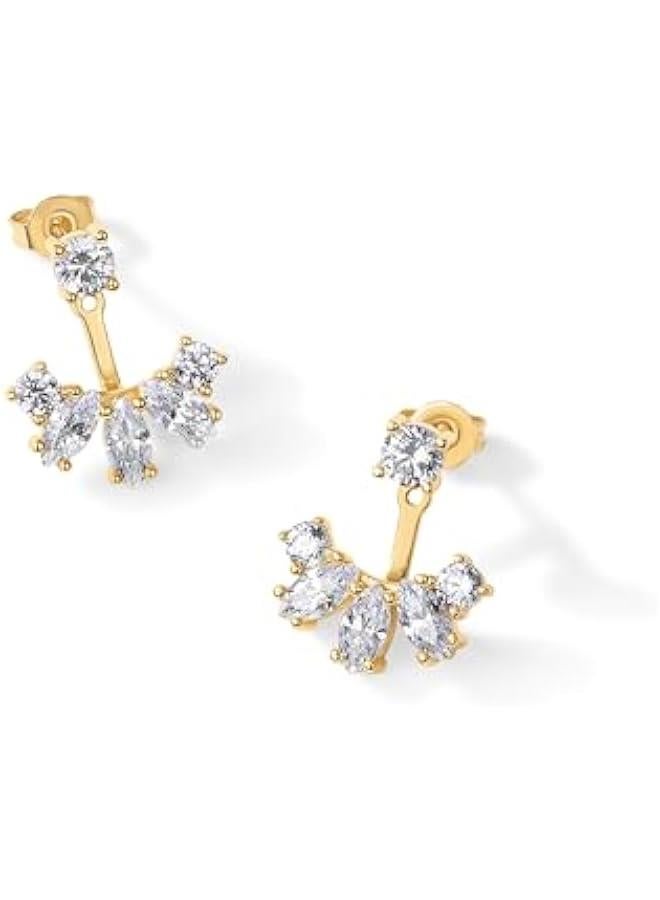 PAVOI 18K Gold Plated Sterling Silver Posts Cubic Zirconia Ear Jacket Statement Earrings for Women | Front & Back Stud Earring Jackets - Image 5