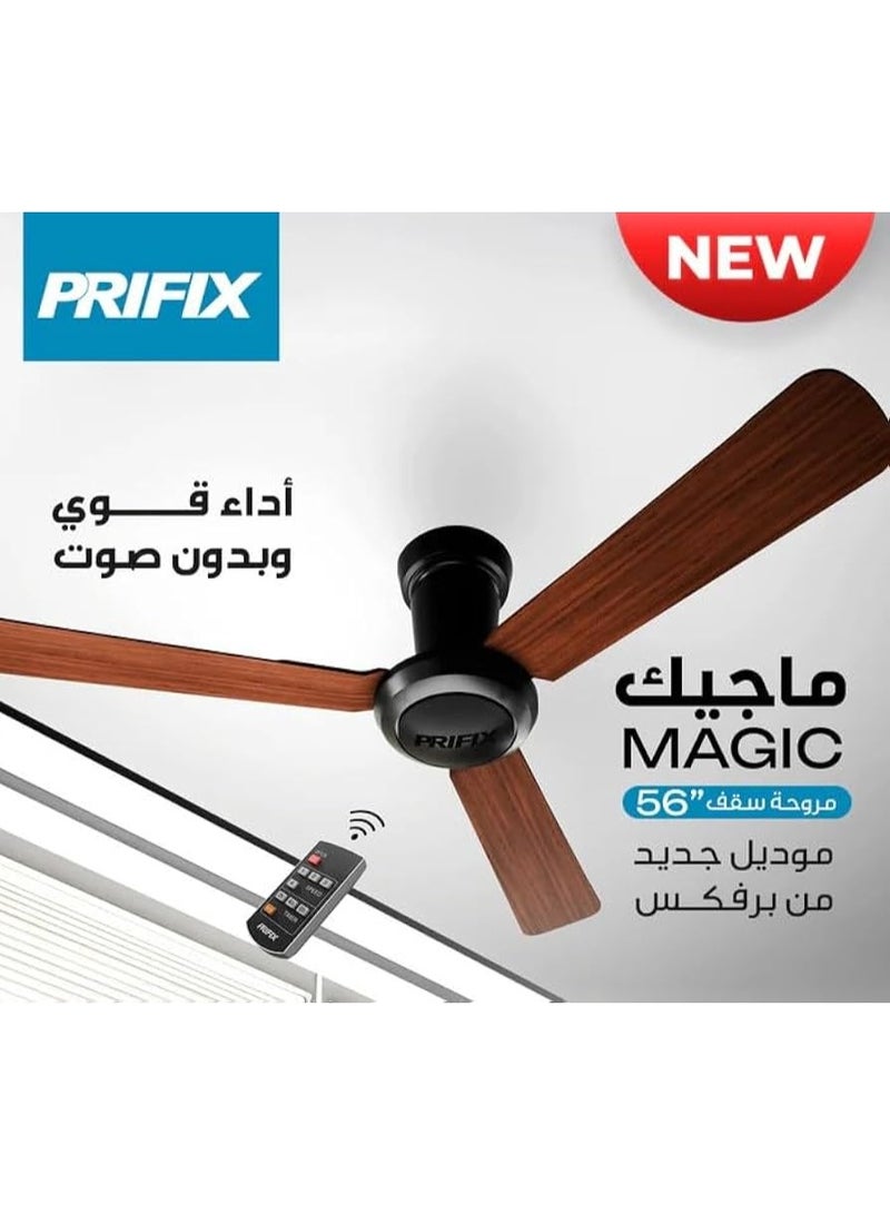 Prifix Magic Ceiling Fan with Remote Control, CFM56 - Wood & Black - Image 2