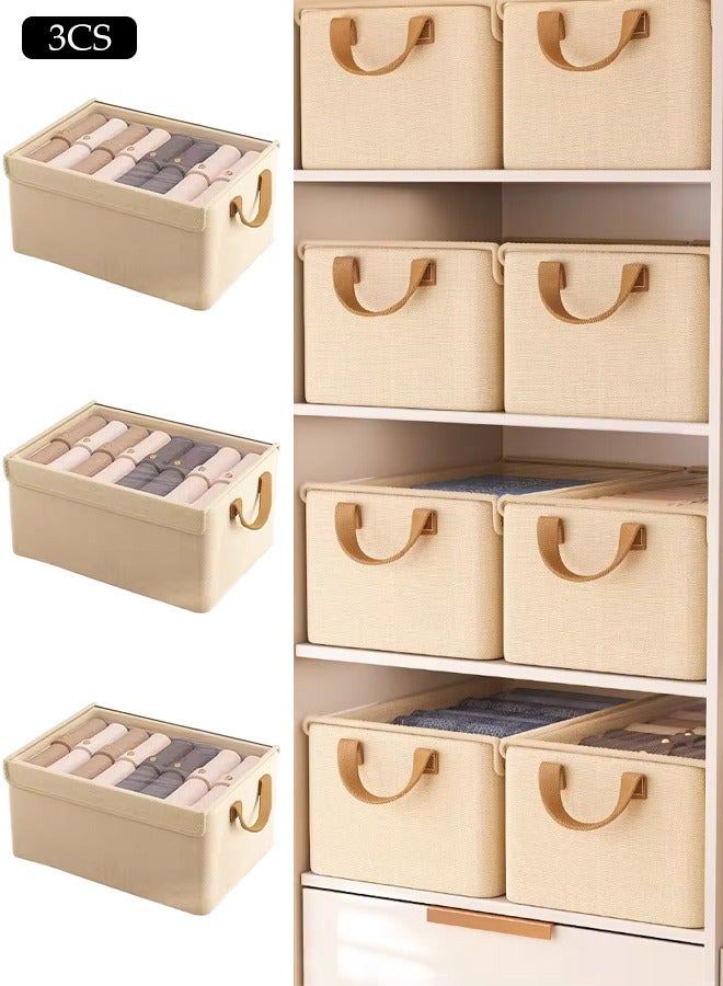 DUNISO 3 Pcs Clothes Storage Box wiith Lid，Foldable Wardrobe Organizer, Drawer Organizer，With Dust Cover，Moisture and Mold Prevention，for Organizing Clothing Jeans Toys Book Shelves Closet Wardrobe，24*30*17cm  - Image 1