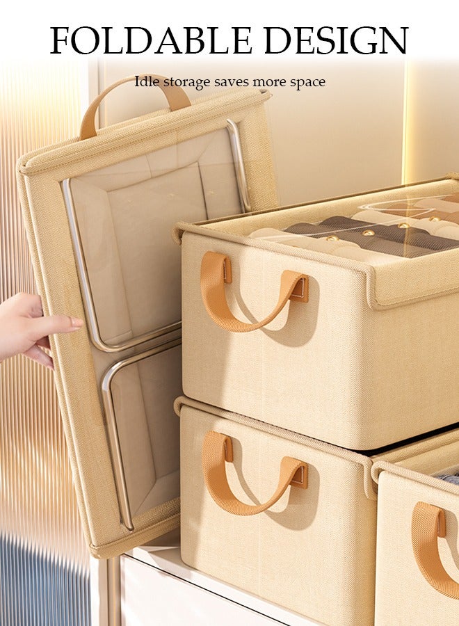 DUNISO 3 Pcs Clothing Storage Box with Lid，Foldable Stackable Closet Storage Bin with Handles and Clear Window，Closet Storage Organizer with Metal Frame，for Organizing Clothing Jeans Toys Book - Image 2
