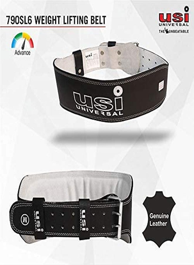 USI UNIVERSAL Weight Lifting Belt, 790SL6 (6 Inch Wide, Black, Small Size) Padded, Leather & Metal Construction, Suede Leather Lining, Weight Belt for Deadlift, Squat for Men, Women - Image 4