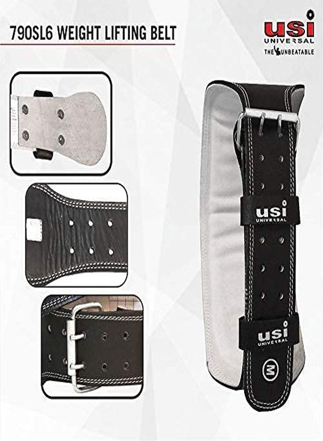 USI UNIVERSAL Weight Lifting Belt, 790SL6 (6 Inch Wide, Black, Small Size) Padded, Leather & Metal Construction, Suede Leather Lining, Weight Belt for Deadlift, Squat for Men, Women - Image 2