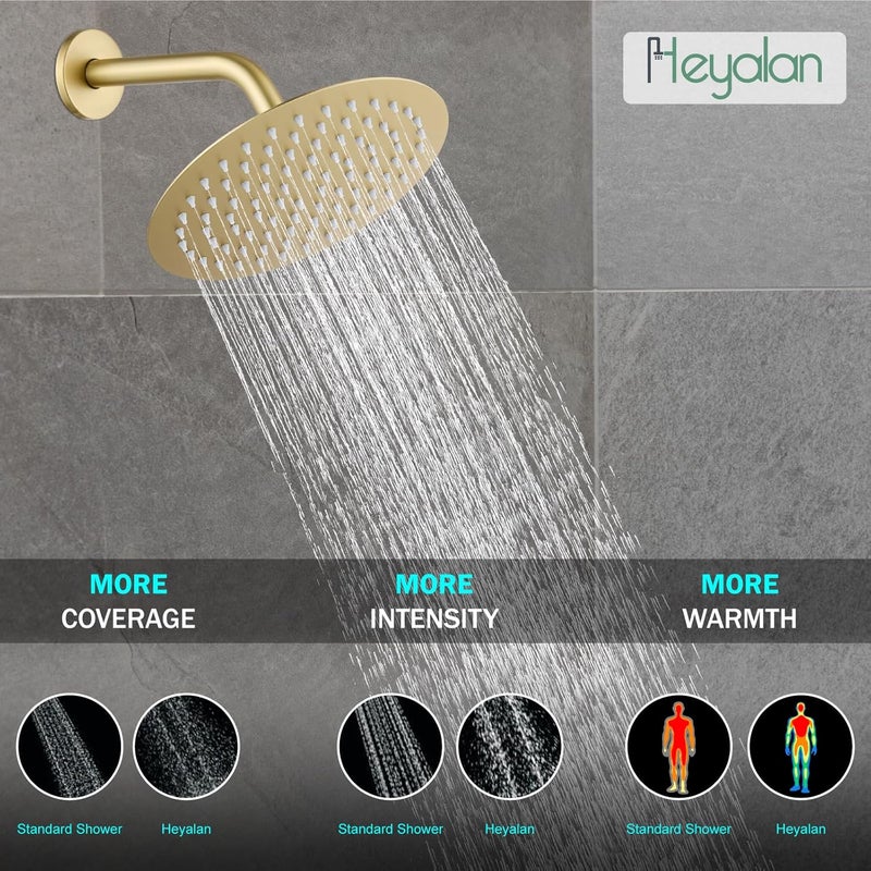 Heyalan Shower Faucet Set with Valve Kit,8 Inch Bathroom Rainfall Shower Head and Handle Set System Trim Kit,Female Thread Valve Single Function,Brushed Gold - Image 3