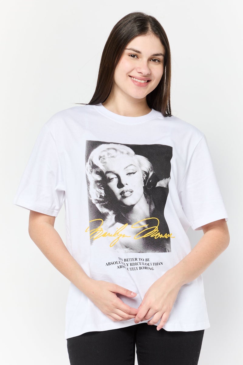 Marilyn Monroe Women Crew Neck Short Sleeves Graphic Print T-Shirt, White - Image 1