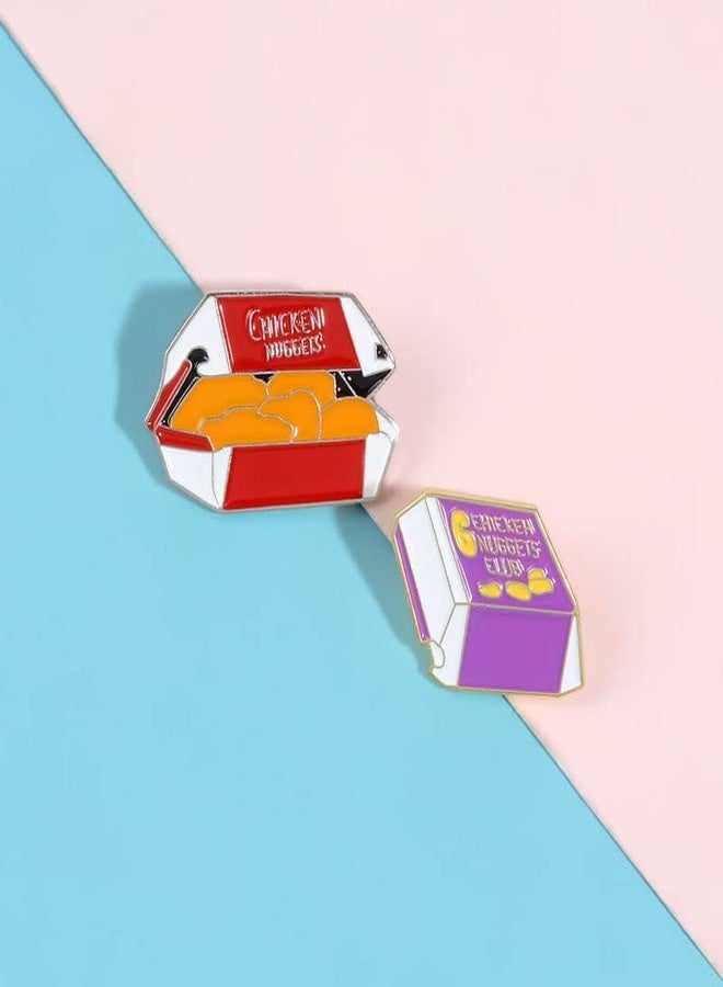 Wixine 2Pcs Fun Creative Metal Chicken Nuggets Enamel Pin Brooches Gift - Image 5