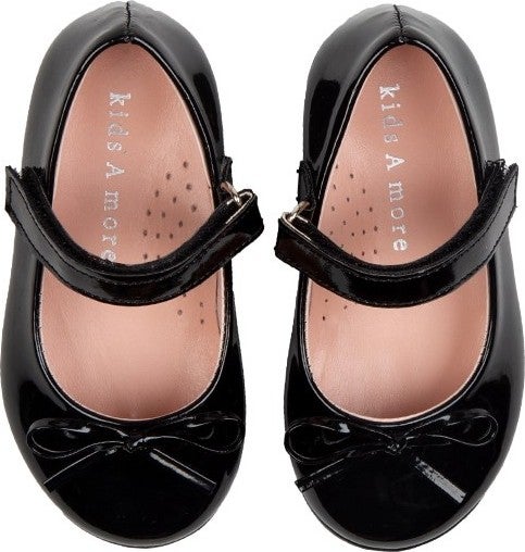 Kids A More Jessica Single Velcro Pu Leather Girls Ballerina Shoes Black  - Image 4