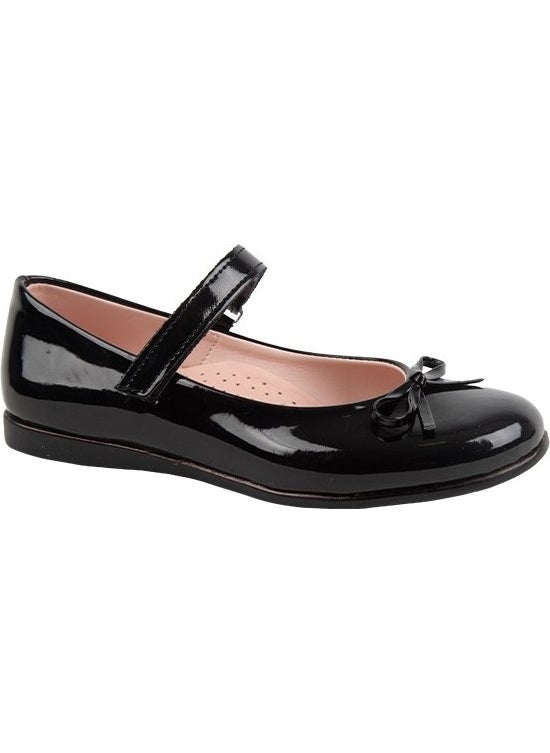 Kids A More Jessica Single Velcro Pu Leather Girls Ballerina Shoes Black  - Image 1