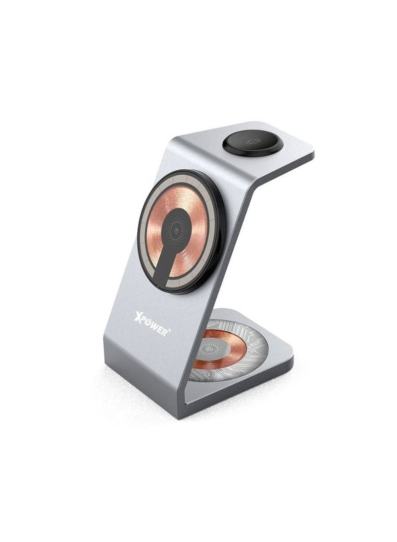 اكس باور 3 في 1 شاحن لاسلكي مغناطيسي 18 واط فضي - Image 5