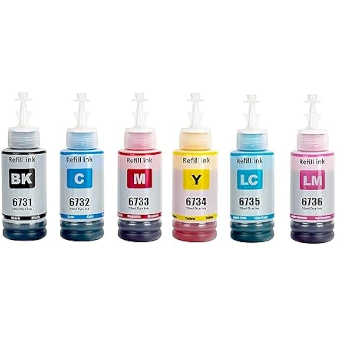 INK SET 673 FOR ECOTANK FOR EPSON 6 PACK FOR PRINTER L800/L805/ L810/L850/L1800 - Image 1