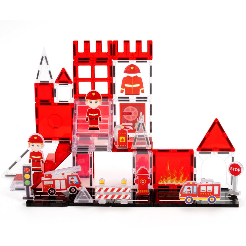 cossy Magnetic Tiles Firefighter Set Magnet Tiles with Firefighter Magnetic Tiles for Kids Ages 48 STEM Toys Toys for 3 4 5 6 7 8 Year Old Boy and Girl Creative Building Toys Firefighter - Image 2