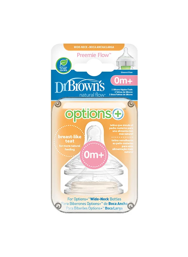دكتور براونز Pack Of 2 Preemie Flow W-N Silicone Options+ Nipple