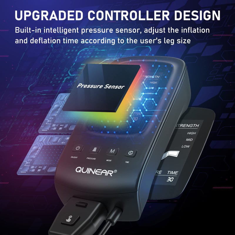 QUINEAR نظام استرداد ضغط الهواء QUINEAR، جهاز احترافي متسلسل للعلاج بالتدليك، أحذية استرداد للقدم والساق لتحسين الدورة الدموية (صغير) - Image 3