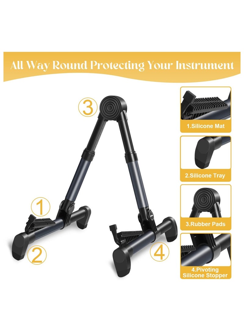 KASTWAVE Guitar Stand, Adjustable Guitar Stand, Folding Frame Holder For Electric Guitar Ukulele Bass Instrument Stand Guitar Parts Accessories, For Acoustic Electric Classical Guitar (Black) - Image 3