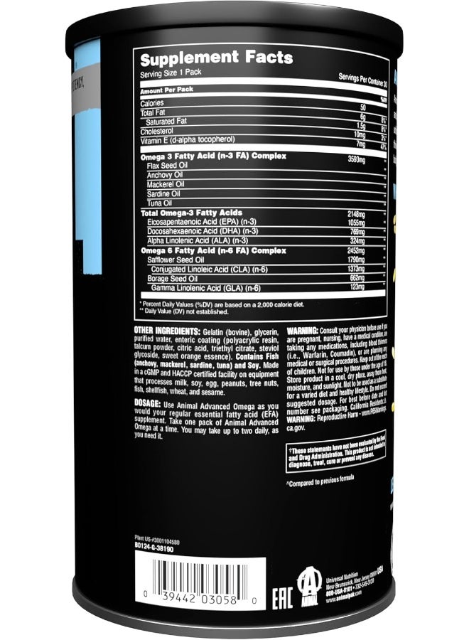ANIMAL Omega – Omega 3 & 6 Supplement – Fish Oil Flaxseed Oil Salmon Oil Cod Liver Herring And More – Supports Cardiovascular & Joint Health – Enhances Metabolism – 30 Day Pack - Image 2