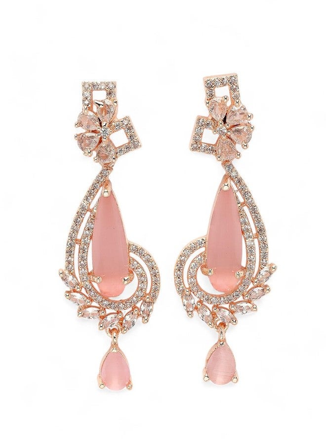 ADIVA Gold-Plated Pink Crystal & Pearl Handcrafted Western Drop Earrings Set for women, Traditional Stylish Jhumka for Girls Party, Wedding, Festive - Image 1