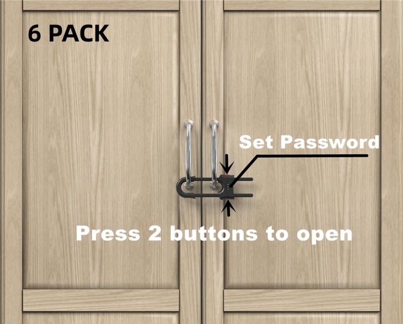 FIGEPO 6 Pack Child Proof U-Shaped Code Sliding Cabinet Door Locks Adjustable Baby Safety Cupboard Cabinet Latches Set for Knob Handle Drawers Closet Black - Image 3