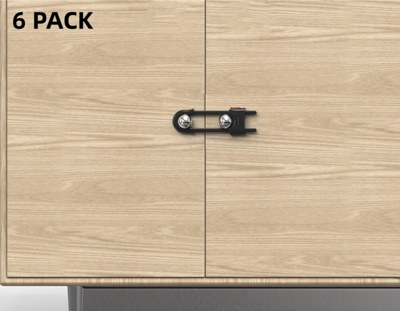 FIGEPO 6 Pack Child Proof U-Shaped Code Sliding Cabinet Door Locks Adjustable Baby Safety Cupboard Cabinet Latches Set for Knob Handle Drawers Closet Black - Image 4
