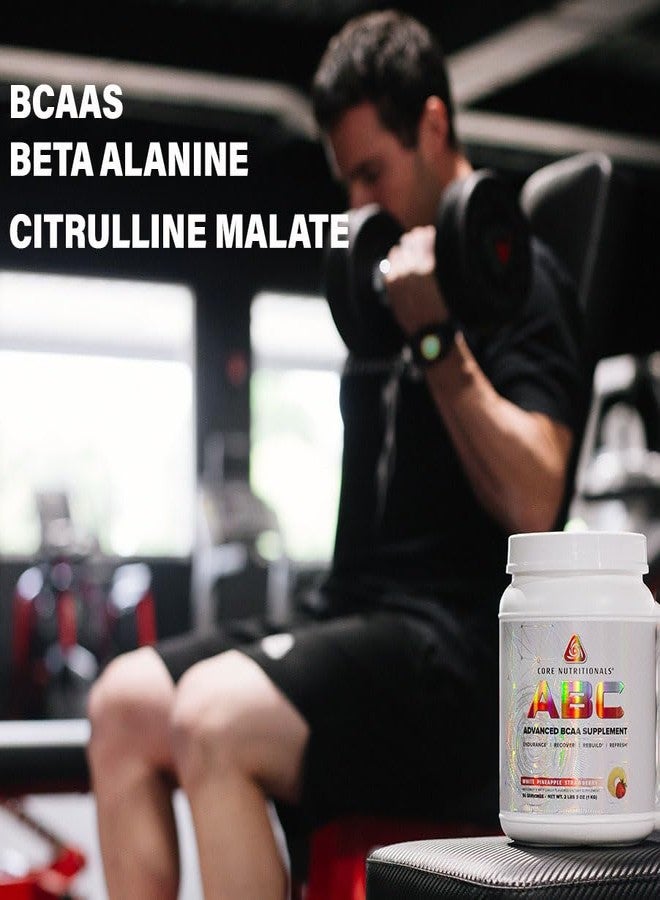 كور نيوتريشنالز مكمل غذائي متطور من كور نيوتريشنالز ABC BCAA | مزيج استشفاء الأحماض الأمينية | مع الجلوتامين، وبيتا ألانين، ومالات السيترولين | 20 حصة (أناناس أبيض وفراولة) - Image 2