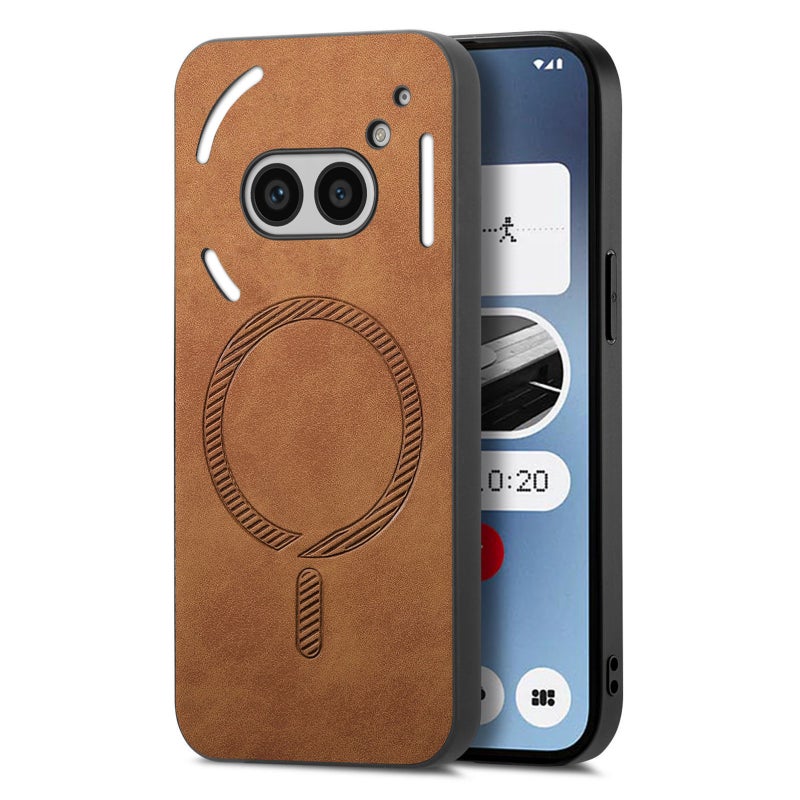 HuHa Case Cover For Nothing Phone 2a Solid Color Retro Magsafe PU Back Cover Phone Case(Brown) - Image 1