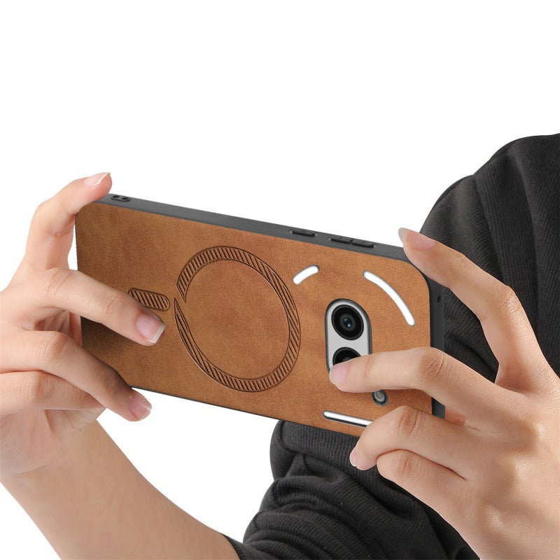 HuHa Case Cover For Nothing Phone 2a Solid Color Retro Magsafe PU Back Cover Phone Case(Brown) - Image 4