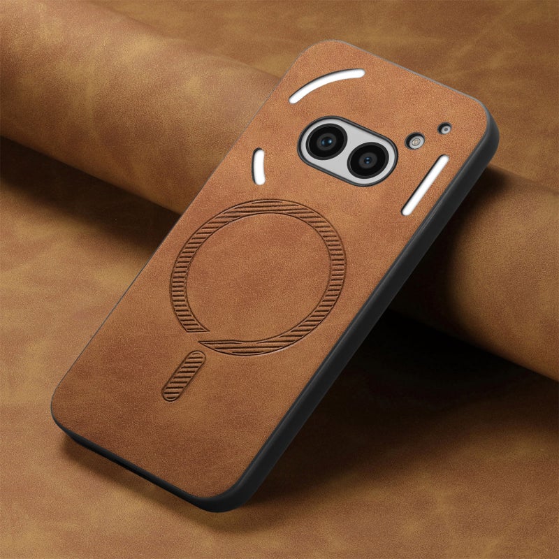 HuHa Case Cover For Nothing Phone 2a Solid Color Retro Magsafe PU Back Cover Phone Case(Brown) - Image 2