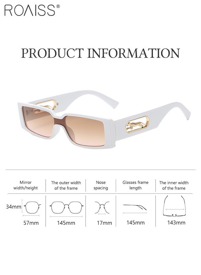 roaiss 2PCS Rectangular Sunglasses for Men Women, UV400 Protection Sun Glasses, Fashion Decorative Eyewear with Cheetah Decoration for Outdoor Party Street Photography, Leopard and White  - Image 3