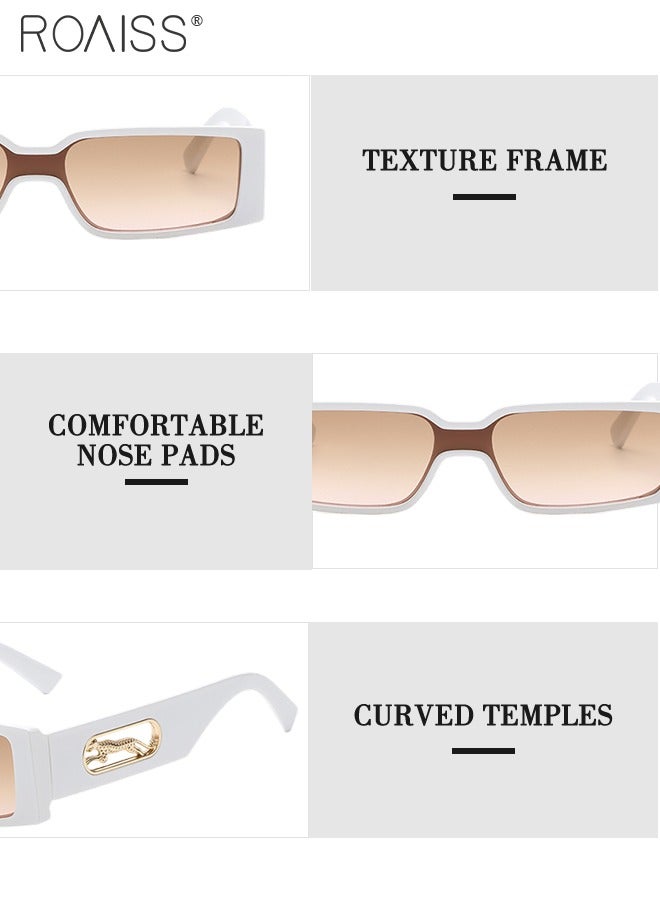 roaiss 2PCS Rectangular Sunglasses for Men Women, UV400 Protection Sun Glasses, Fashion Decorative Eyewear with Cheetah Decoration for Outdoor Party Street Photography, Leopard and White  - Image 4