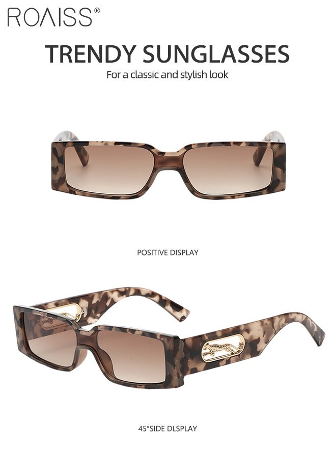 roaiss 2PCS Rectangular Sunglasses for Men Women, UV400 Protection Sun Glasses, Fashion Decorative Eyewear with Cheetah Decoration for Outdoor Party Street Photography, Leopard and White  - Image 5