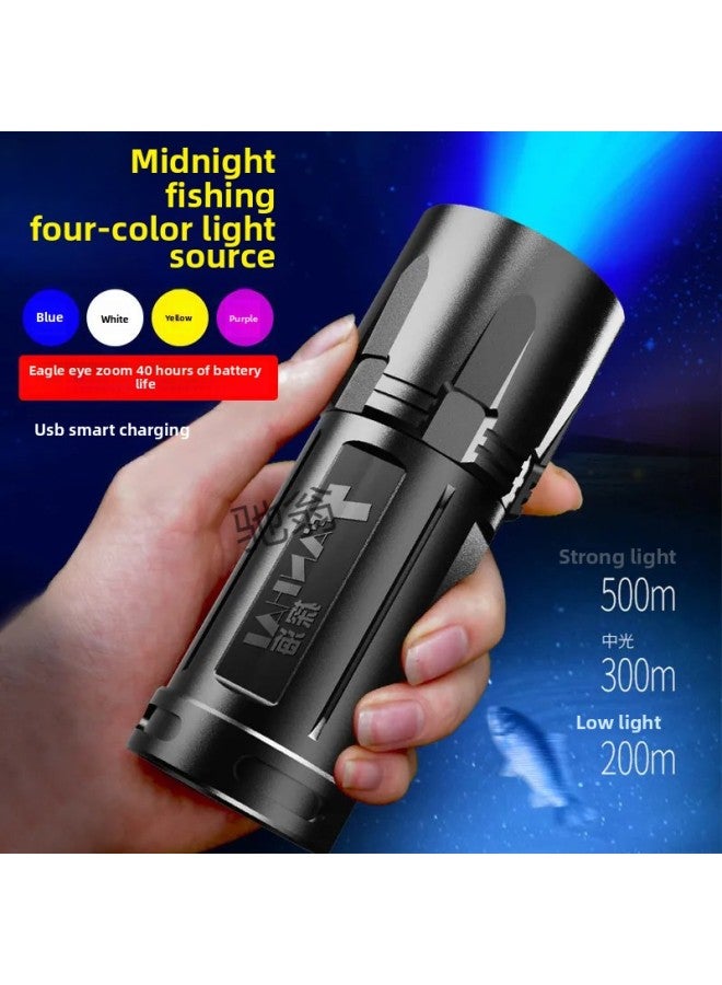 Night Fishing Lamp Laser Light Strong Light Fishing Lamp Purple Light Table Fishing Blue Light Four Light Source Fishing Fish Charging Flashlight Simple Charging-Color:20 Hours Of Double Light + Induction Bait Light + Large Tripod 20 Hours  - Image 3