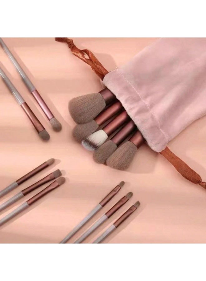 Shein 13-Piece Coffee Brown Makeup Brush Set with Velvet Pouch – Includes Blush Brush, Eyeshadow Brush, Powder Brush, Contour Brush, and Concealer Brush. Complete Professional Makeup Brush Kit - Image 3