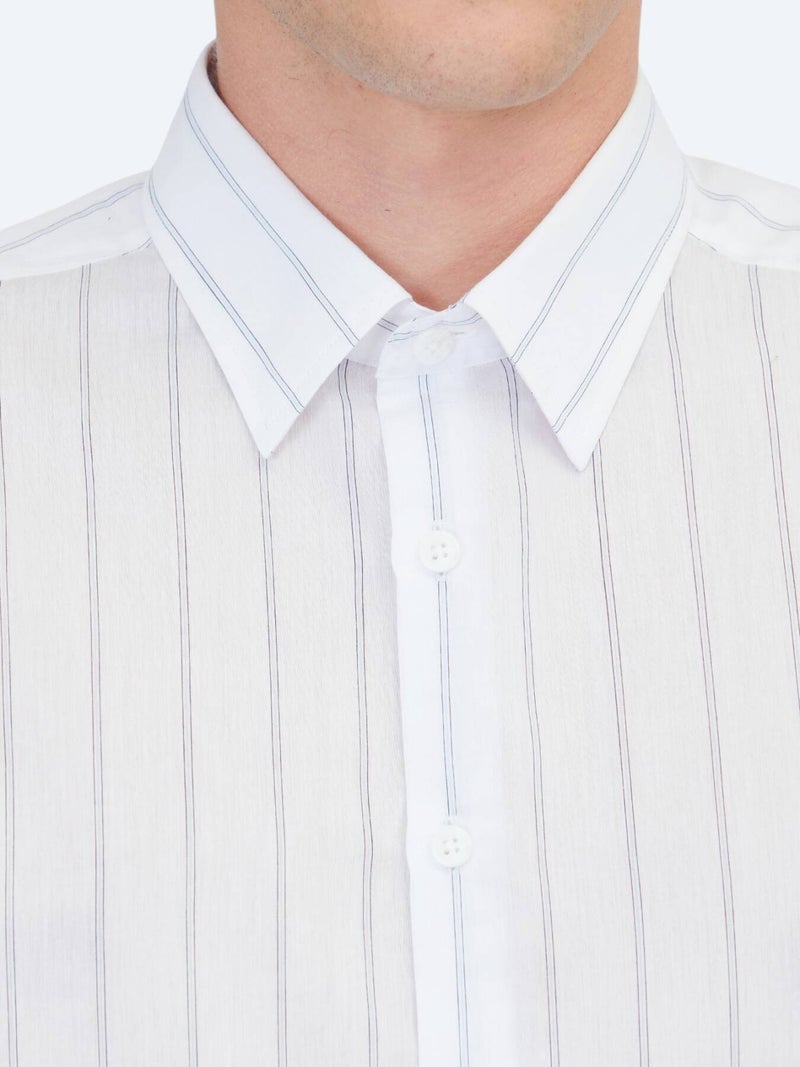 Kip Light Blue Striped Regular Fit Long Weaving Casual Cotton Blended Shirt - Image 5